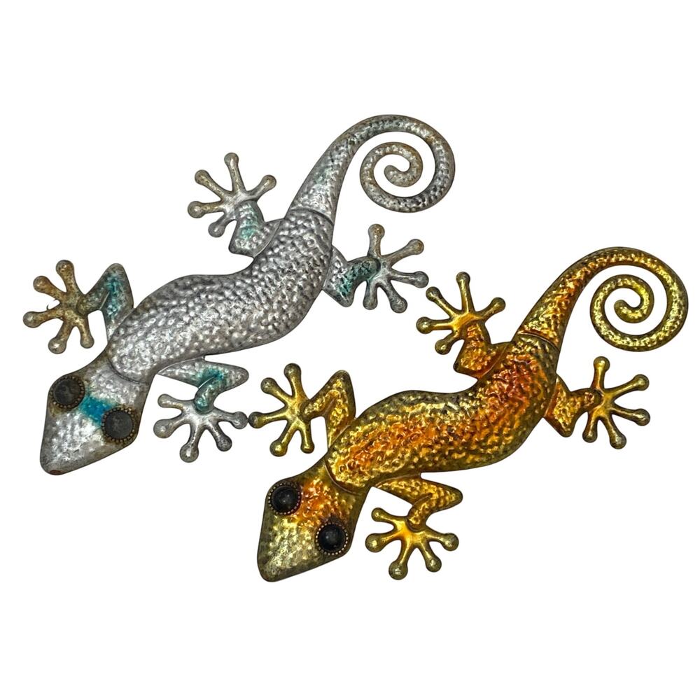 Gecko Lizard Sculptures Hanging Wall & Garden Art Indoor Outdoor 14X6” Lot of 2
